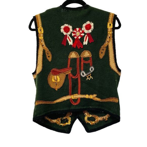 VTG Lauren Hansen Equestrian Sweater Vest Sz Medium Horse Polo Bit Bridle 80s‎ - Picture 6 of 11